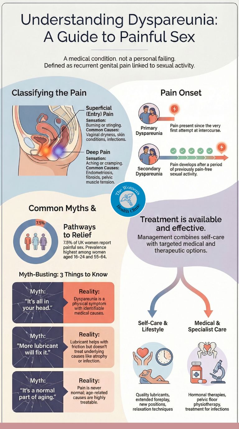 What is dyspareunia (pain with sex) and how is it classified
