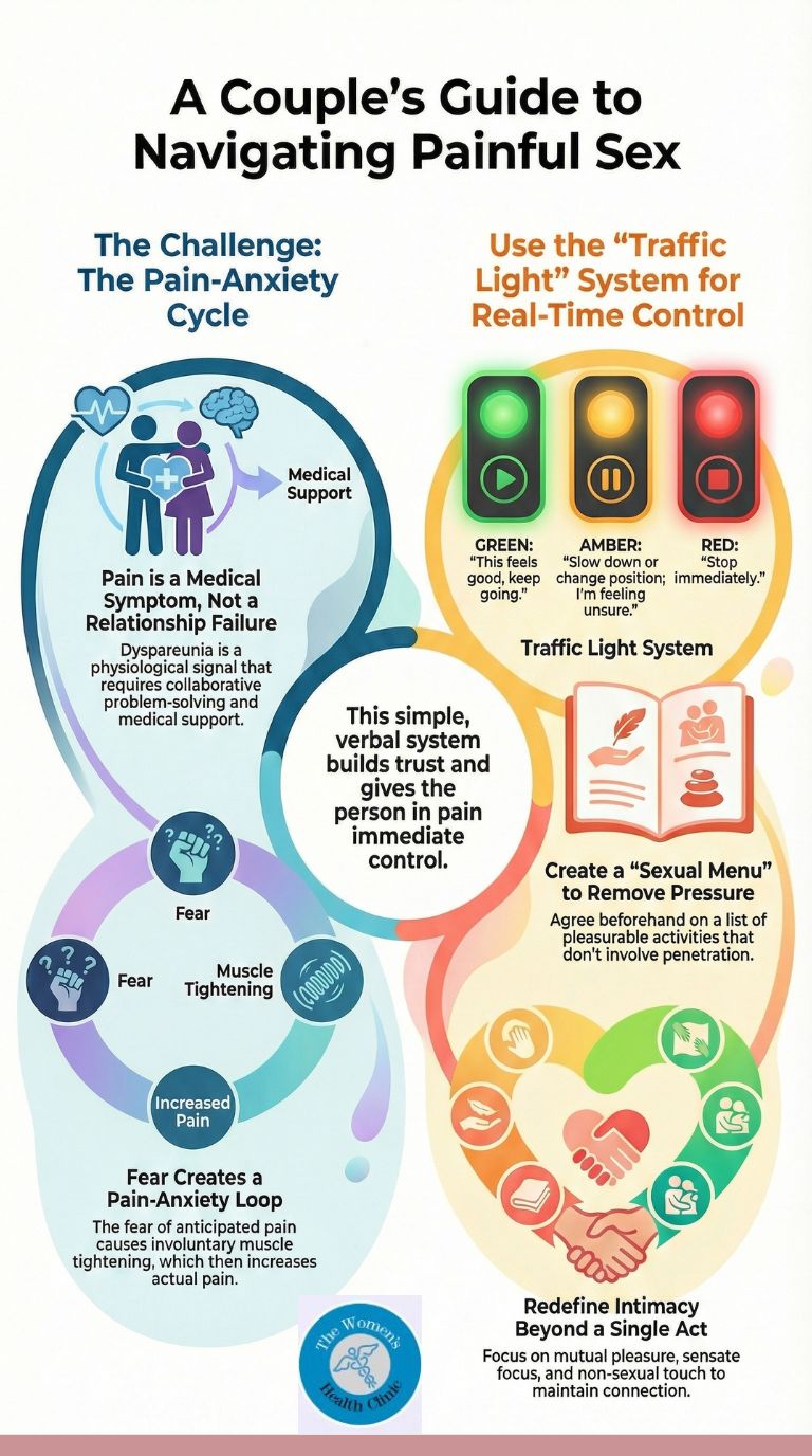 How can couples communicate and adapt when sex is painful
