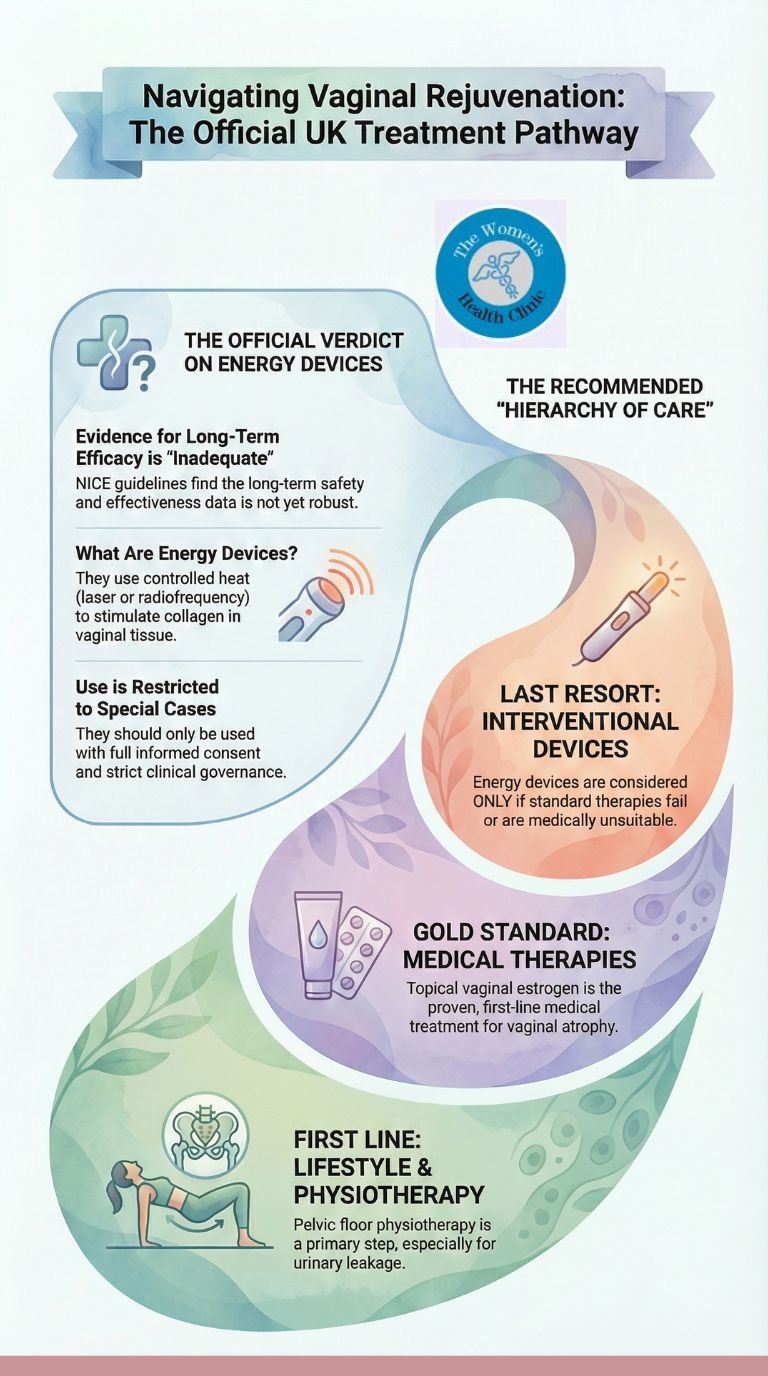 What does NICE say about energy devices and sexual function symptoms