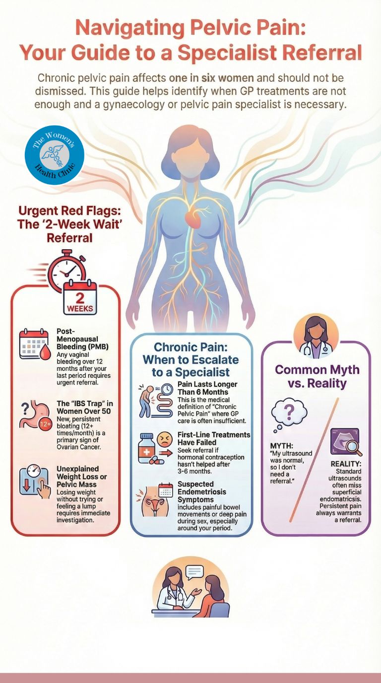 When should I be referred to a pelvic pain or gynae clinic infographics 