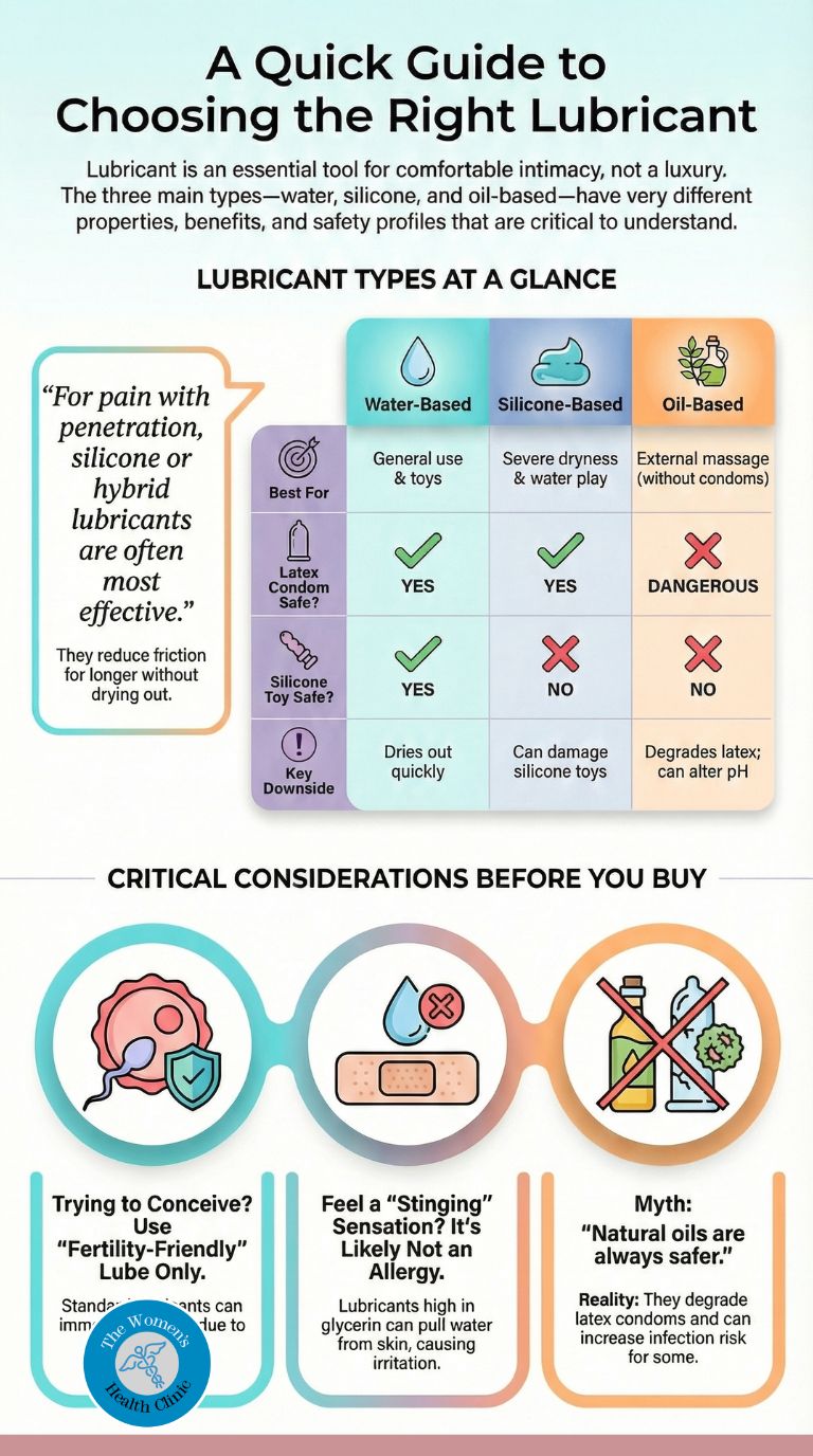 Which lubricants are best for pain with penetration—water vs silicone vs oil