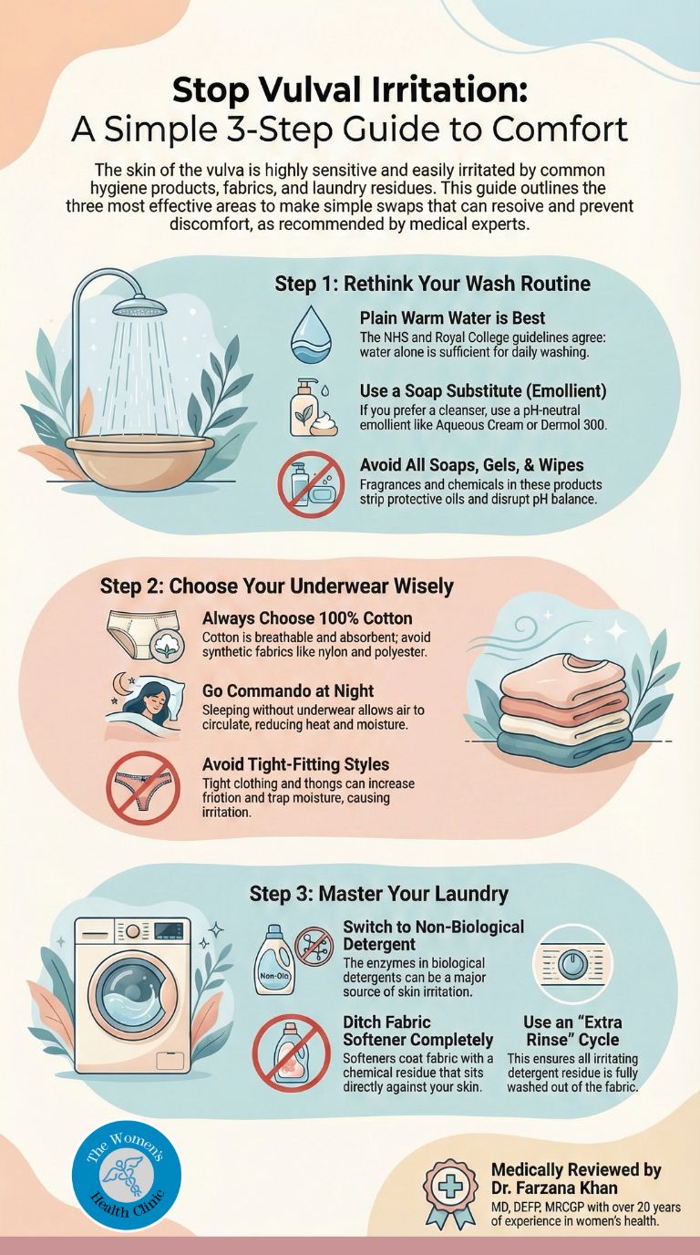 Which underwear/soaps/bath products reduce irritation?