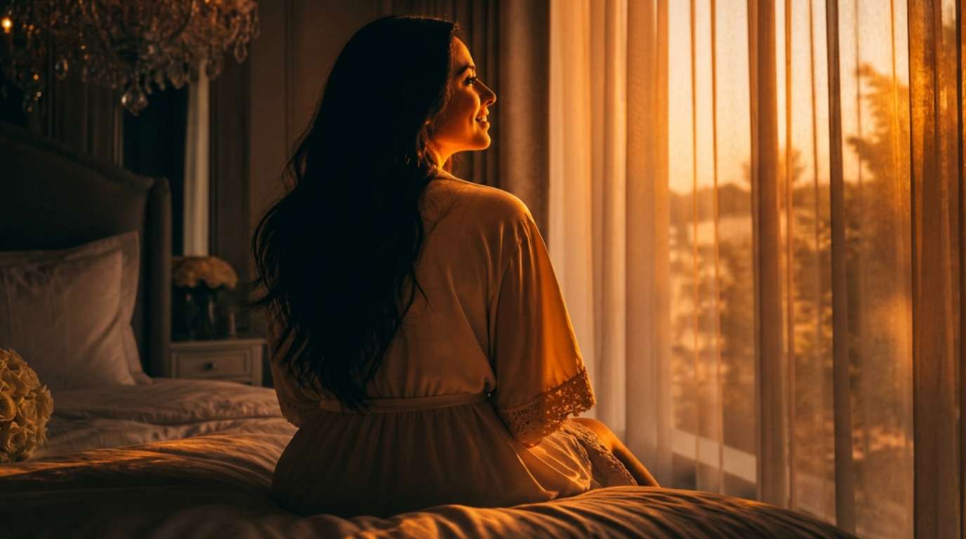 woman happy in bedroom after womens health clinic treatment