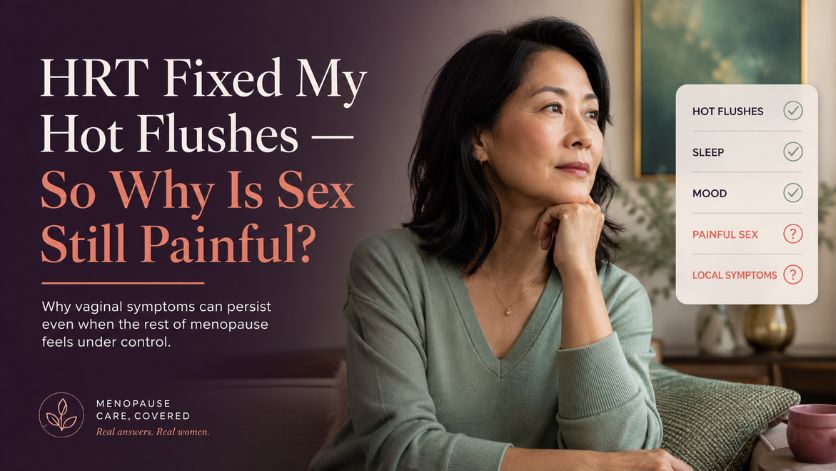 Woman reflecting on persistent painful sex despite improvement in other menopause symptoms