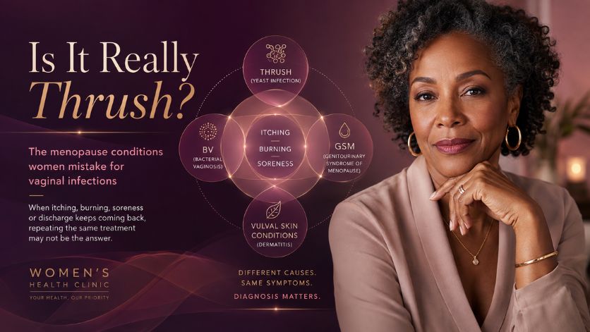 A thoughtful midlife woman representing uncertainty about recurrent thrush symptoms