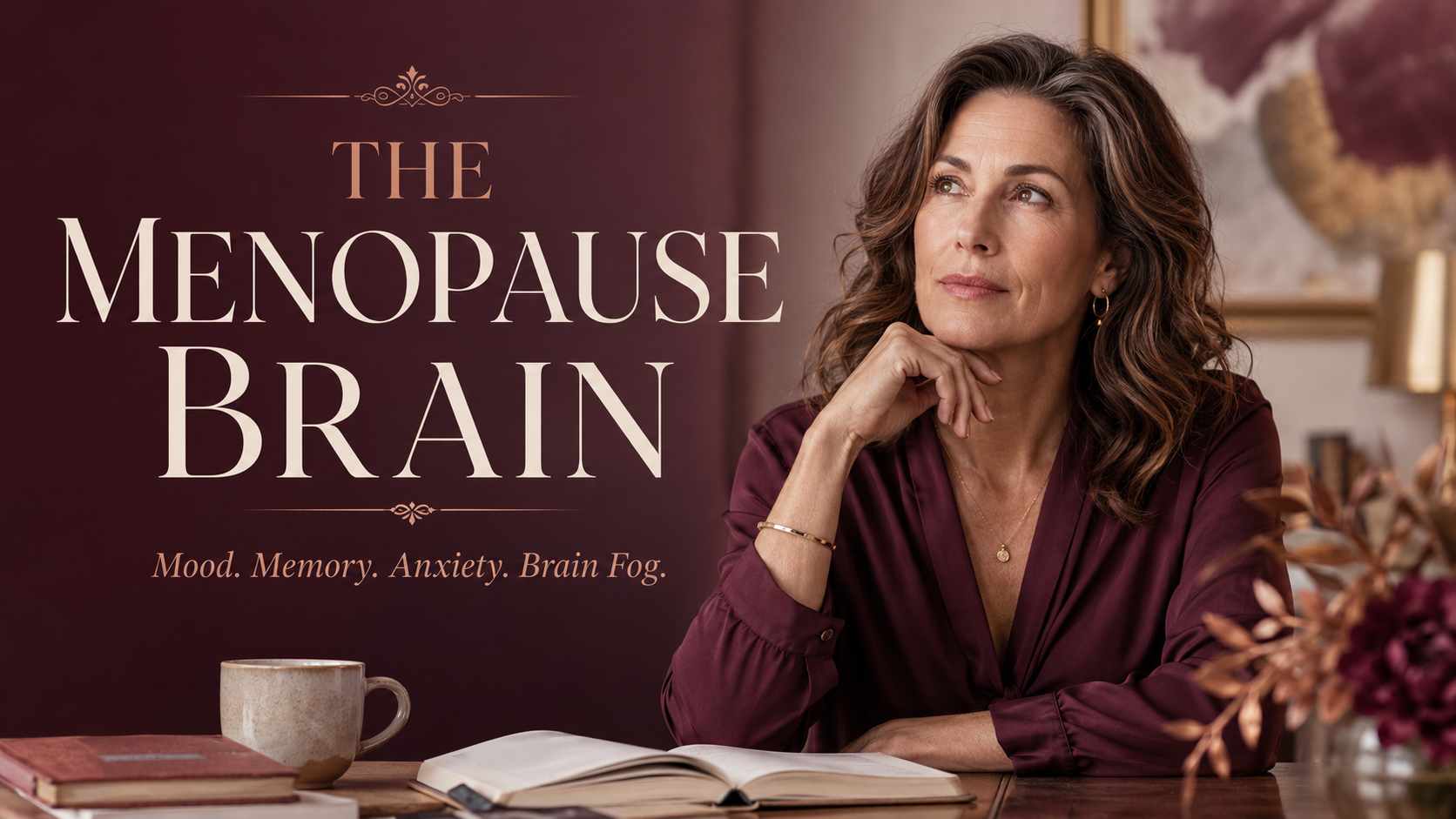 Midlife woman pausing thoughtfully while working
