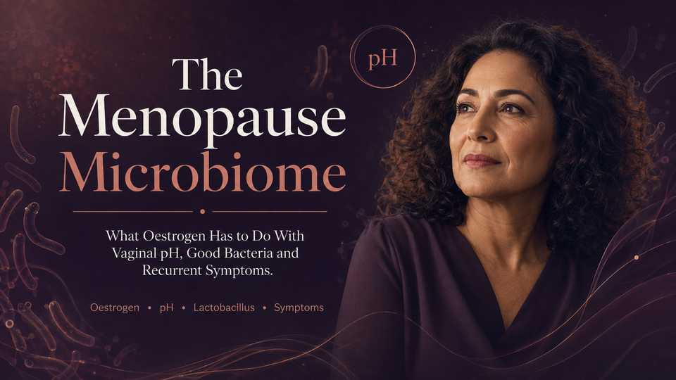 Woman with abstract vaginal microbiome, pH and Lactobacillus illustration