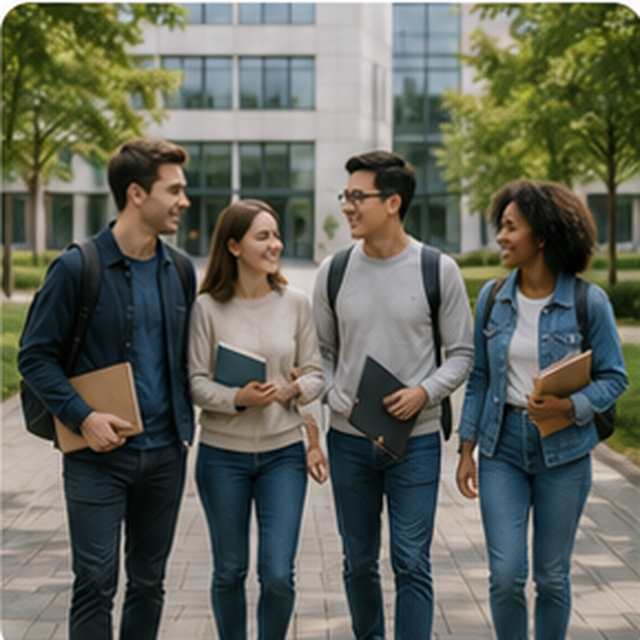 Students collaborating on campus