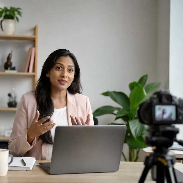 Educator recording an online course