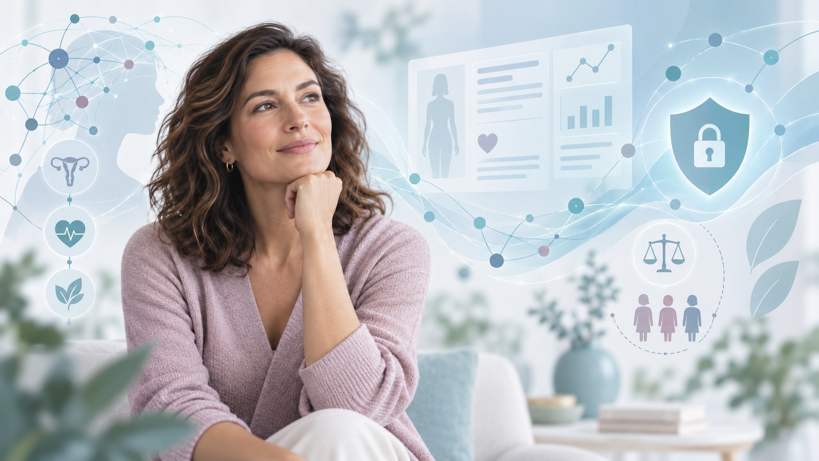Woman considering the relationship between artificial intelligence and human healthcare